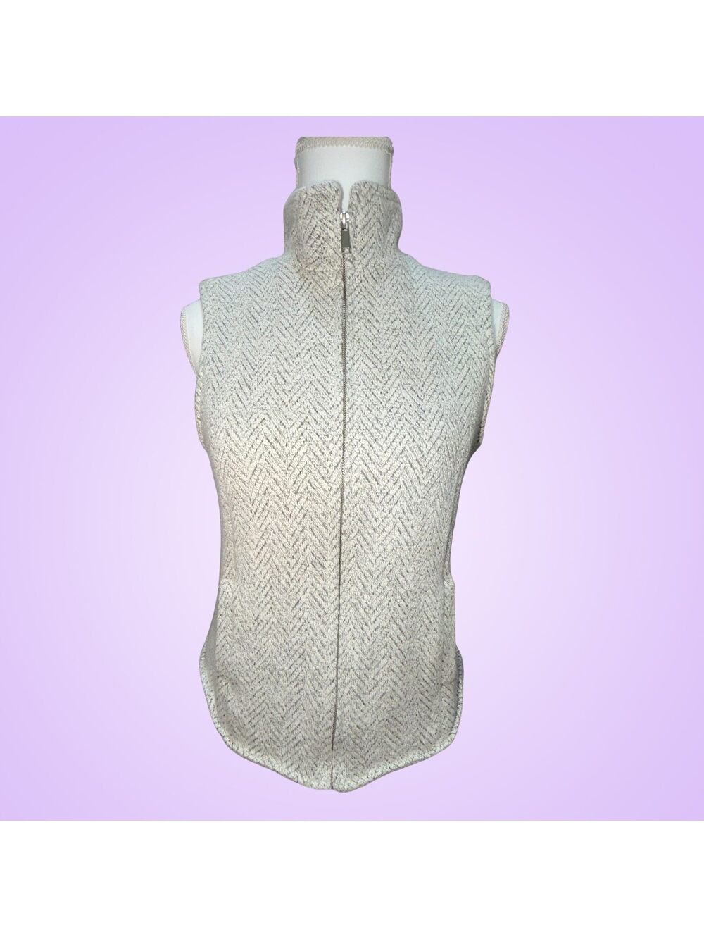 Altar'd State Women's XS Herringbone Sherpa-Lined Full-Zip Vest | Cream